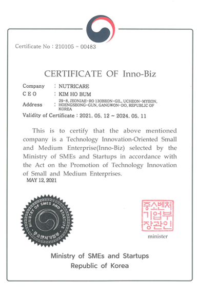 Certificate of inno biz