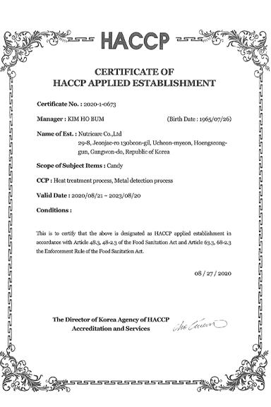Certificate of haccp applied establishment