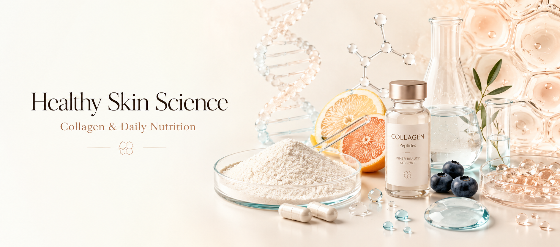 Collagen peptides and nutrients supporting skin hydration and elasticity