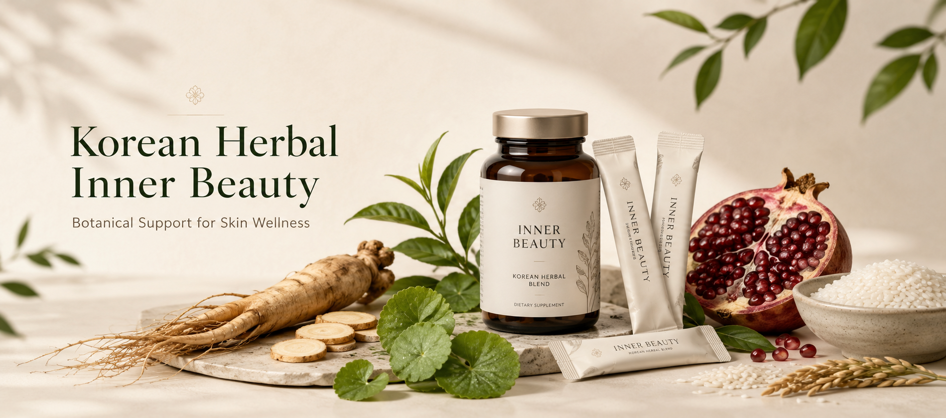 Korean red ginseng green tea centella pomegranate and rice for inner beauty supplements